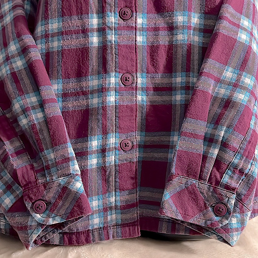 LEE RIDERS 🥾 THICK COTTON FAUX FLEECE SHERPA LINED PURPLE/BLUE PLAID SHIRT XXL - Picture 7 of 9